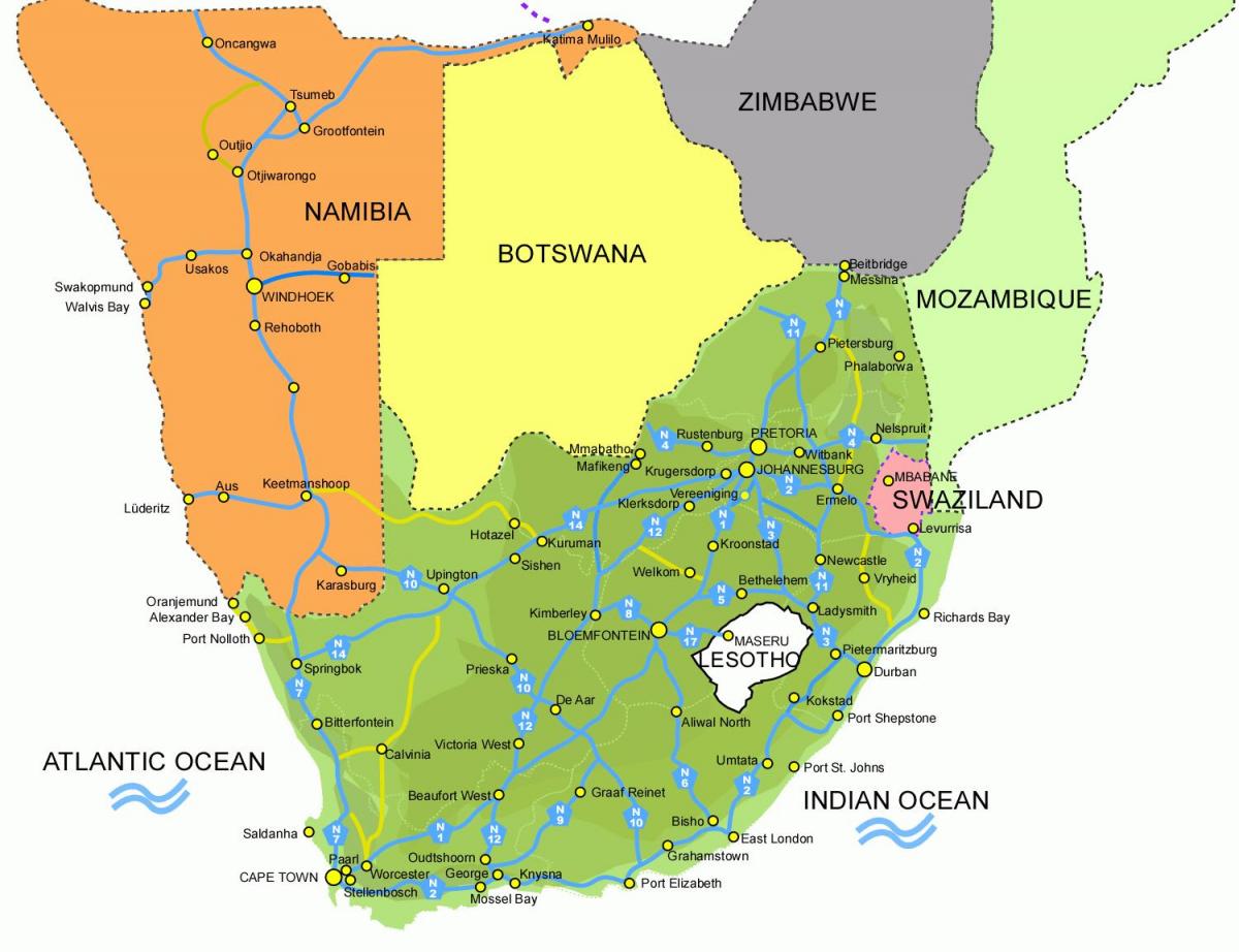 քարտեզ Լեսոտո և Հարավային Աֆրիկայում